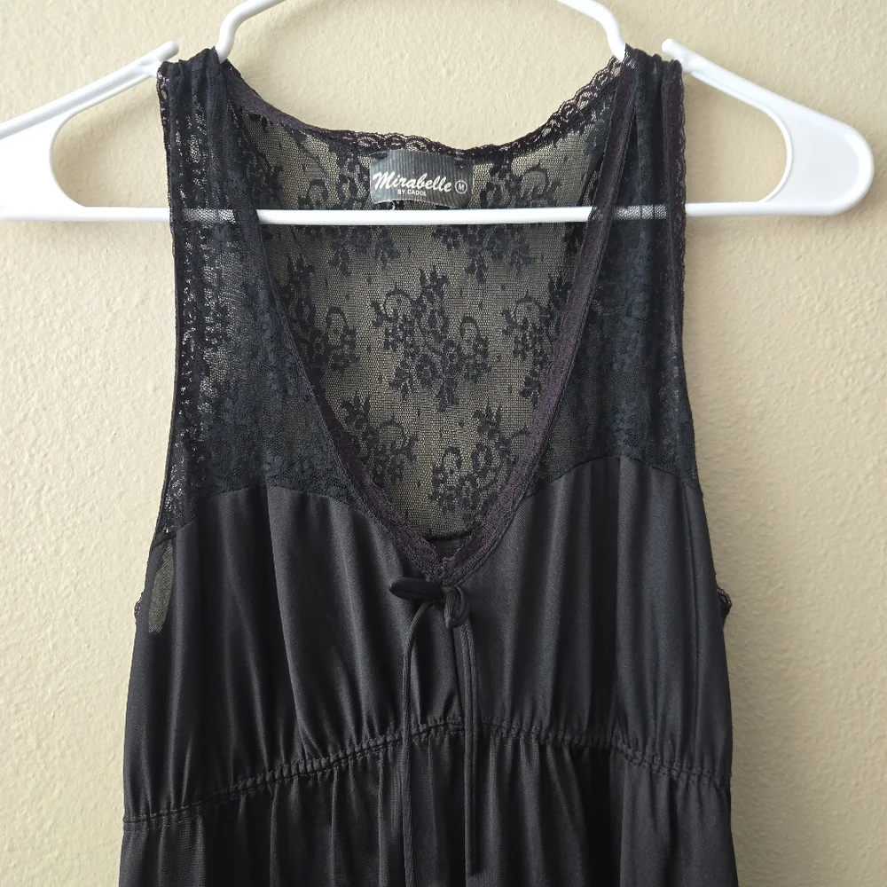 Vintage Satin Slip Dress Size M Black‎ Lace Made In USA Coquette Romantic Gothic - Picture 4 of 10